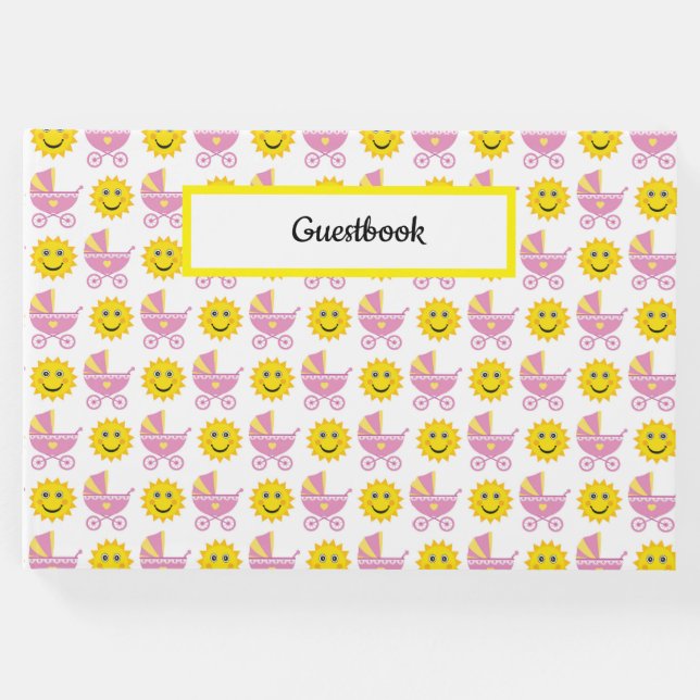 LIVRO DE VISITAS PINK AMARELO BRANCO DE GAROTAS DE BEBÊ (Frente)