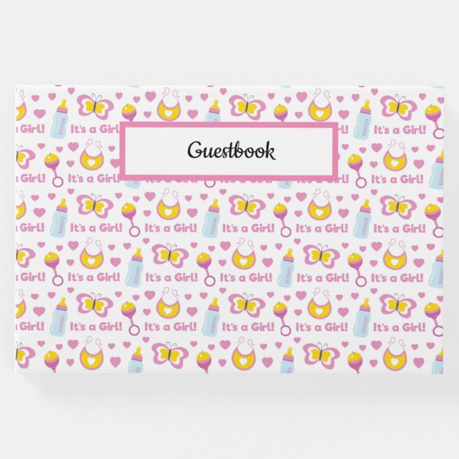 LIVRO DE VISITAS PINK AMARELO BRANCO É UM BEBÊ DE GAROTA (Frente)