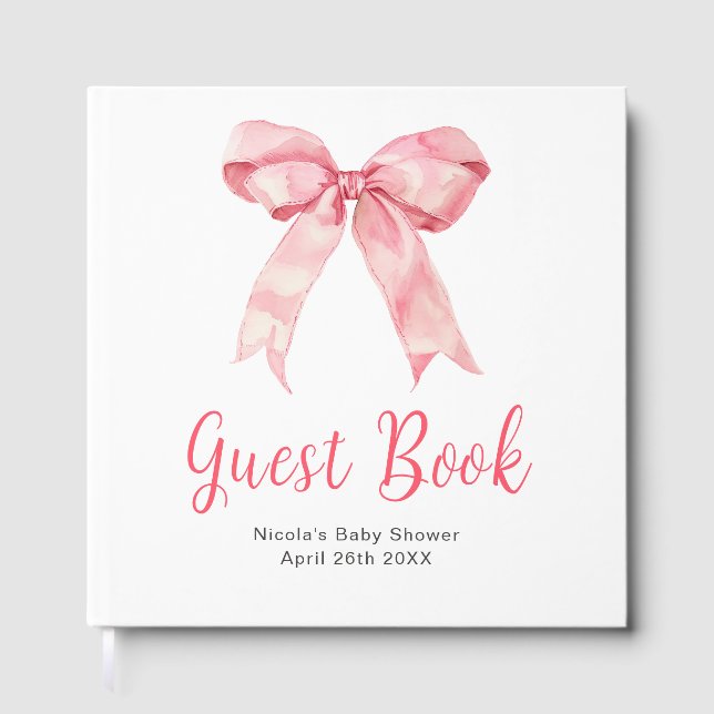 Livro De Visitas Pink Coquette Bow Baby Shower Guest Book (Frente)
