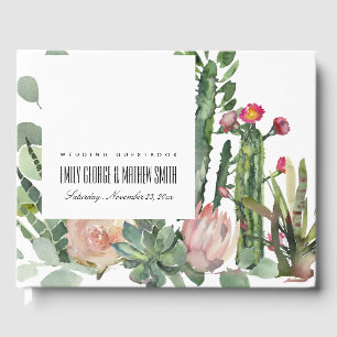LIVRO DE VISITAS PINK FLORAL DESERTO FOLIAGE WATERCOLOR