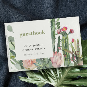 LIVRO DE VISITAS PINK FLORAL DESERTO FOLIAGE WATERCOLOR