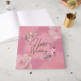 Livro De Visitas Pink Floral Happy Weding Guest Book