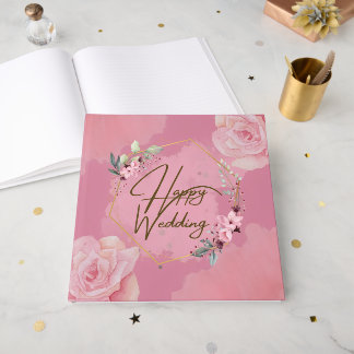 Livro De Visitas Pink Floral Happy Weding Guest Book