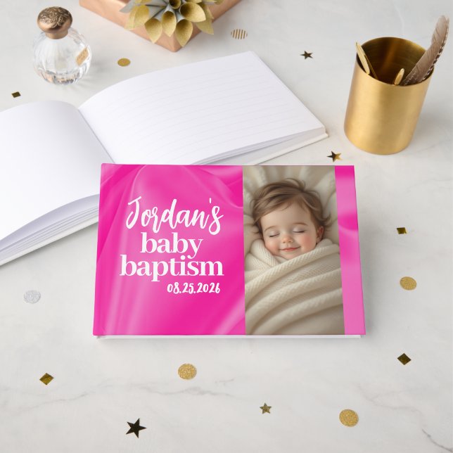 Livro De Visitas Pink Girl Baby Baptism Christening Guest Book (Frente aberta)