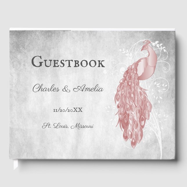 Livro De Visitas Pink Peacock Weding Guest Book (Frente)