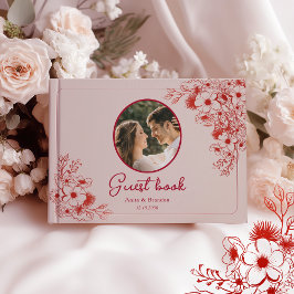 Livro De Visitas Pink Red Floral Photo Wedding