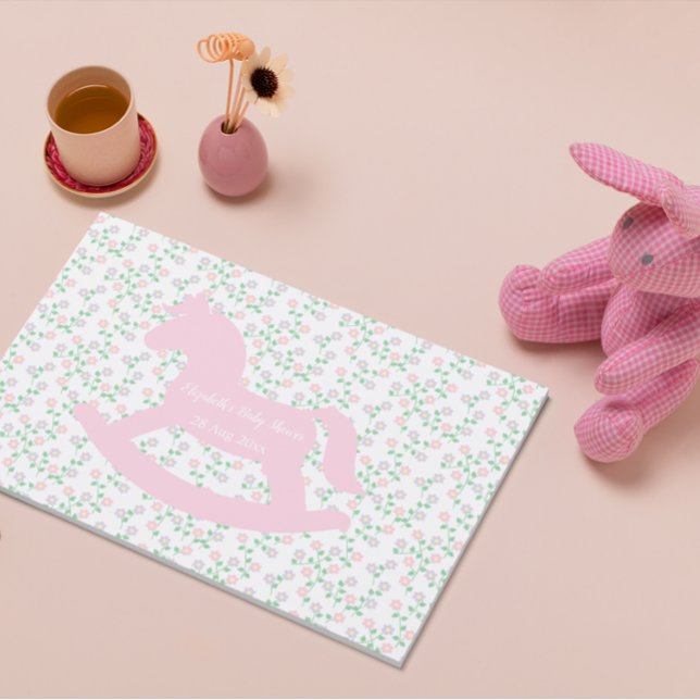 Livro De Visitas Pink Rocking Horse Girl Baby Shower (Criador carregado)