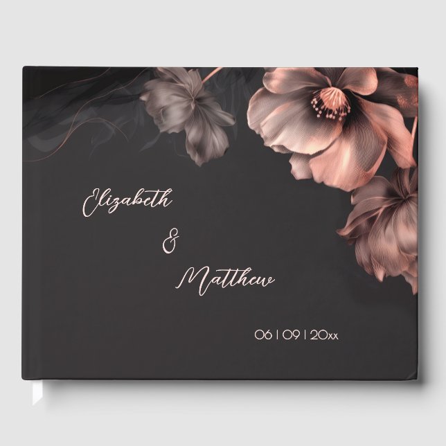 Livro De Visitas Pink Shiny Flower Black | Wedding (Frente)