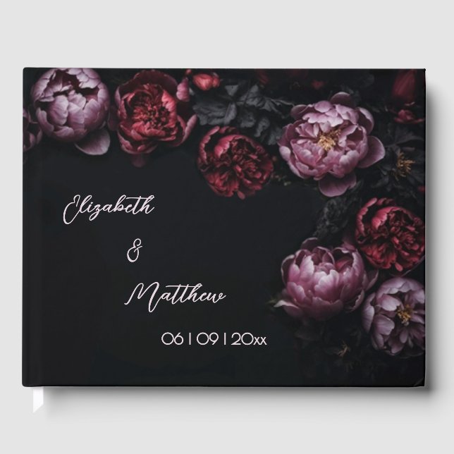 Livro De Visitas Pink Shiny Flower Black | Wedding (Frente)