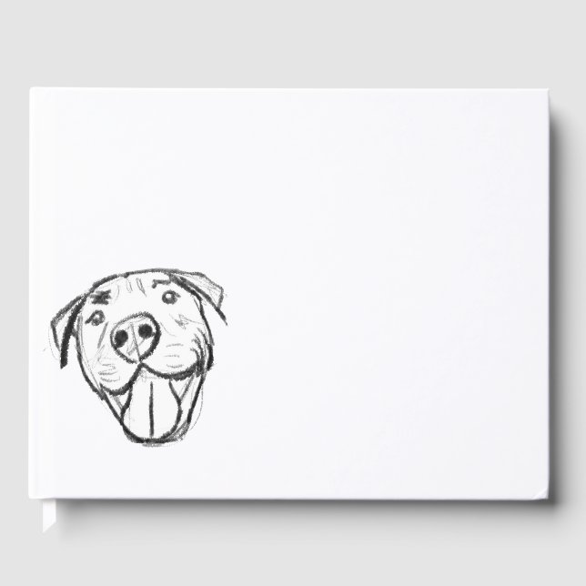 Livro De Visitas pitbull desenhando simples cão amante branco preto (Frente)