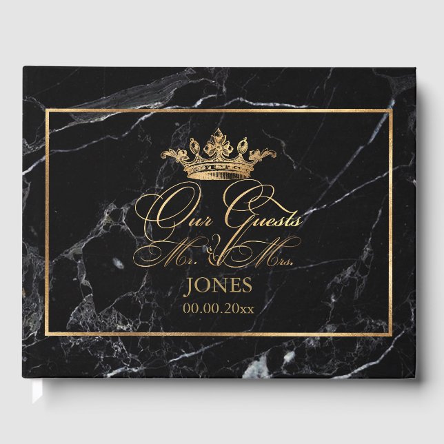 Livro De Visitas PixDezines Marble+Faux Dourado Crown+Script de Ric (Frente)