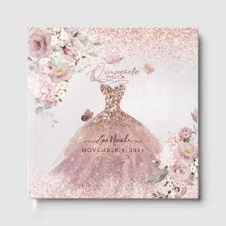 Livro De Visitas PixDezines Quinceanera Dusty Rosa Dourado