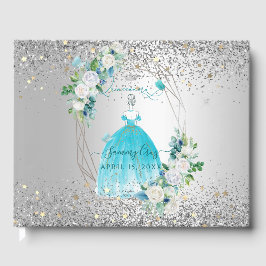 Livro De Visitas PixDezines Quinceanera H2 Flores Aqua Azul