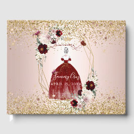 Livro De Visitas PixDezines Quinceanera H2 Flores de Borgonha