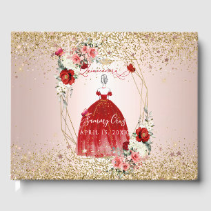 Livro De Visitas PixDezines Quinceanera H2 Flores Vermelho