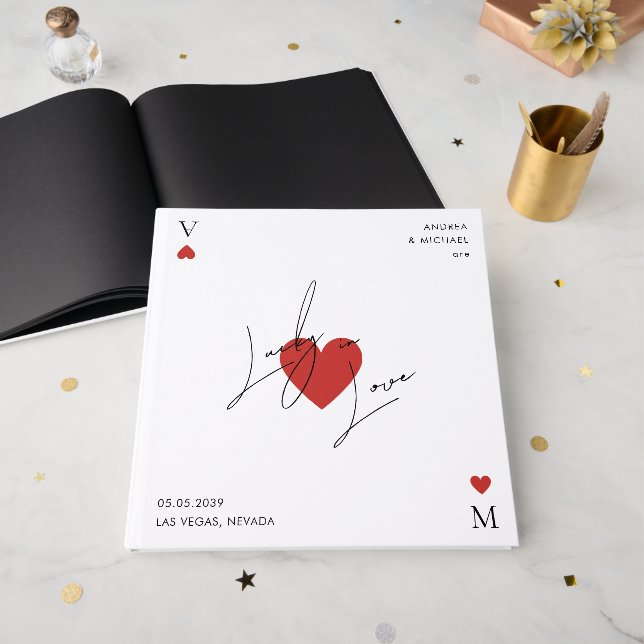 Livro De Visitas Playing Card Heart Casino Nevada Vegas Wedding (Frente aberta)