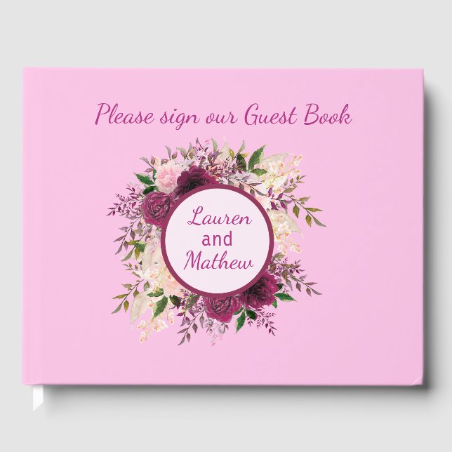 Livro De Visitas Plum Burgundy Blush Floral Pink (Frente)