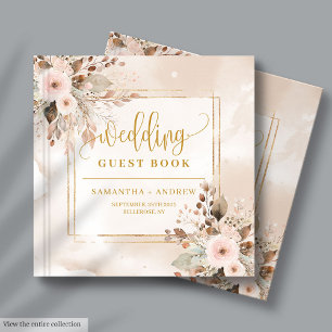Livro De Visitas Pó de marfim rosa e Dourado Casamento de outono de