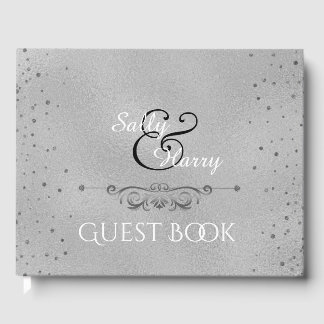 Livro De Visitas Pontas Luminosas para Silver Elegante Confetti