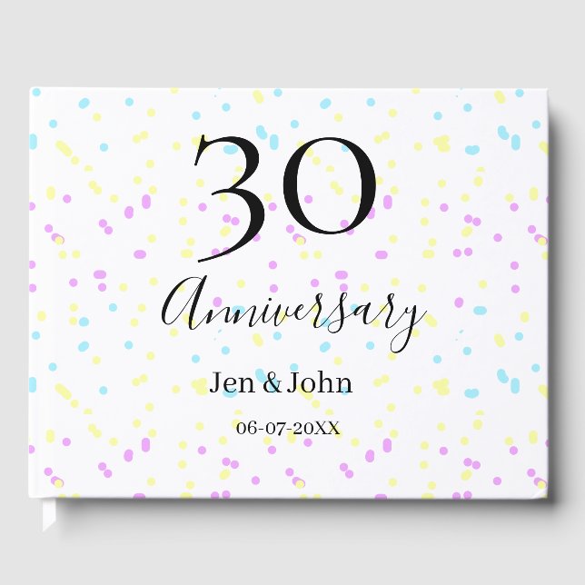 Livro De Visitas Pontos polka amarelo rosa azul nome de 30º anivers (Frente)