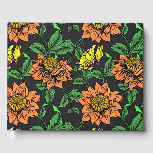 Livro De Visitas Pop de Flores Brilhantes do Fundo Preto