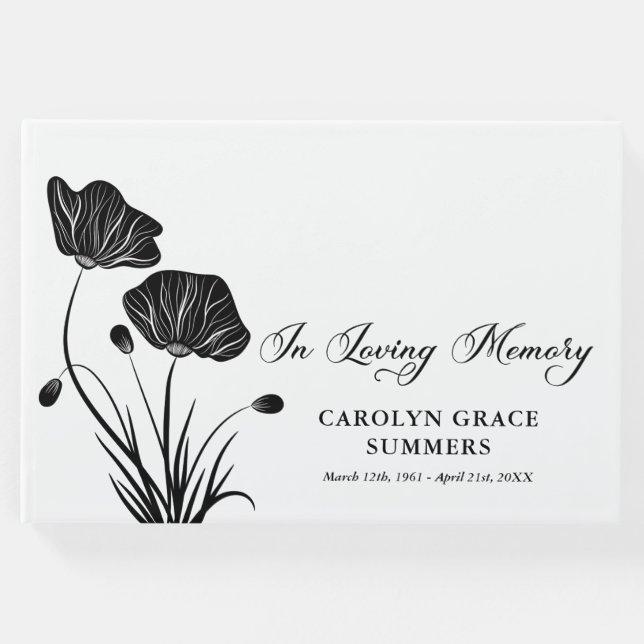 Livro De Visitas Poppies Elegantes No Funeral De Memória Amante (Frente)