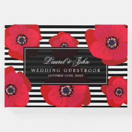 Livro De Visitas Poppies & Stripes - Casamento Preto e Vermelho