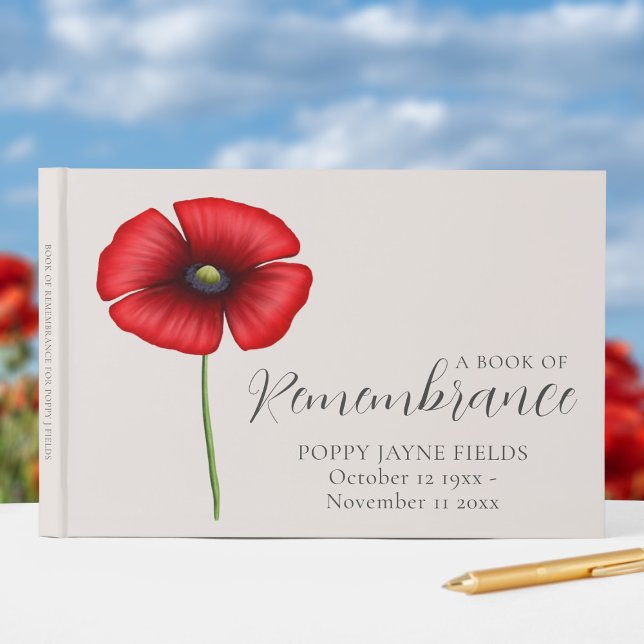 Livro De Visitas Poppy Lembrança Funeral Memorial Guest Book (A book of remembrance for your loved one. Add your details)