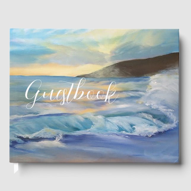 Livro De Visitas Pôr do sol na praia em azul náutico (Frente)