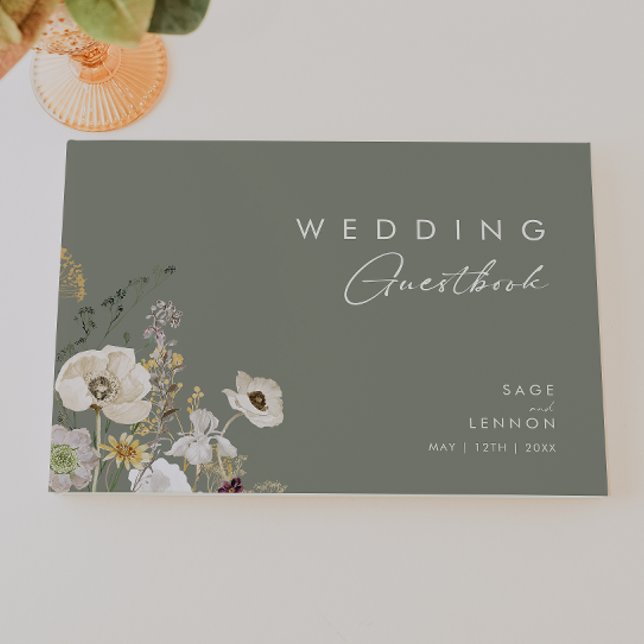 Livro De Visitas Prado de Flores Selvagens | Sage Green Wedding (Criador carregado)