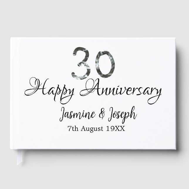 Livro De Visitas Prata Metálico 30º Feliz aniversário adicionar nom (Frente)