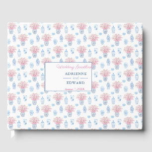 Livro De Visitas Preppy Chinese Jars Marinho Blue e Pink Wedding Gu