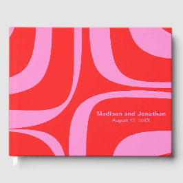 Livro De Visitas Preppy Pink e Red Retro Groove Personalizados