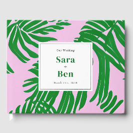 Livro De Visitas Preppy Pink + Green Palm Tree Weding