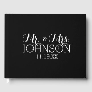 Livro De Visitas Preto Cor Sólida, Sr. e Sra. Casamento Favoritos