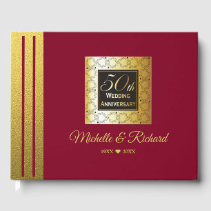 Livro De Visitas Preto de Borgonha e aniversário de casamento do