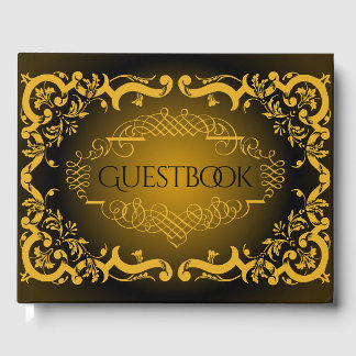 Livro De Visitas Preto e dourado com elementos decorativos  
