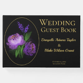 Livro De Visitas Preto Elegante & Dourado, Casamento Floral de Wate