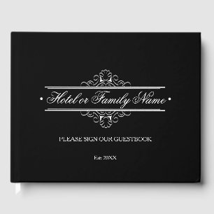 Livro De Visitas Preto elegante hotel ou família personalizada