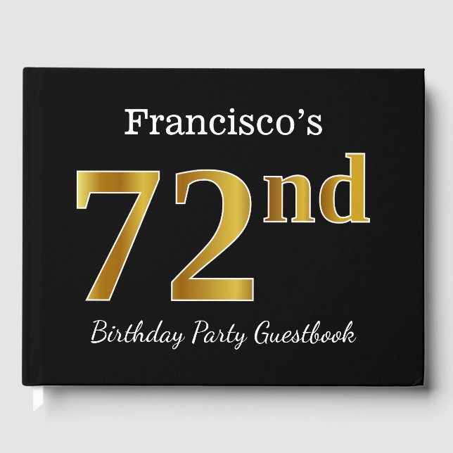 Livro De Visitas Preto, Faux Dourado 72ª Festa de aniversário + Nom (Frente)