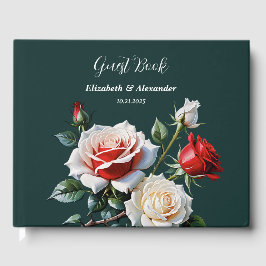 Livro De Visitas Pretty pink white red roses floral green wedding