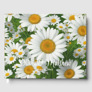 Livro De Visitas Primavera branco floral verde margarida verde