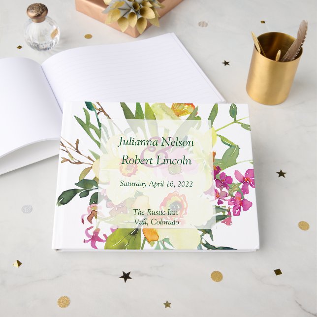 Livro De Visitas Primavera daffodil buquê casamento (Frente aberta)