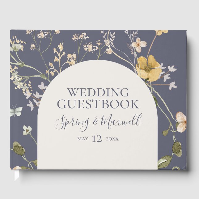 Livro De Visitas Primavera Wildflower | Dusty Purple Weds Guest Boo (Frente)