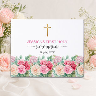 Livro De Visitas Primeira Comunhão da Menina Cruz Dourada Rosas Flo