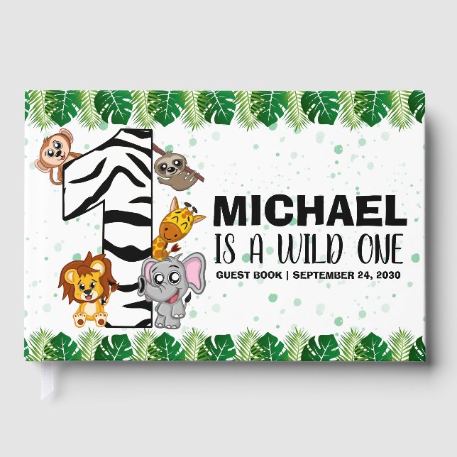 Livro De Visitas Primeiro aniversario Selvagem Única Safari (Frente)