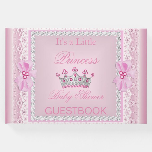Livro De Visitas Princesa Chá de fraldas Rosa Rosa Tiara (Frente)