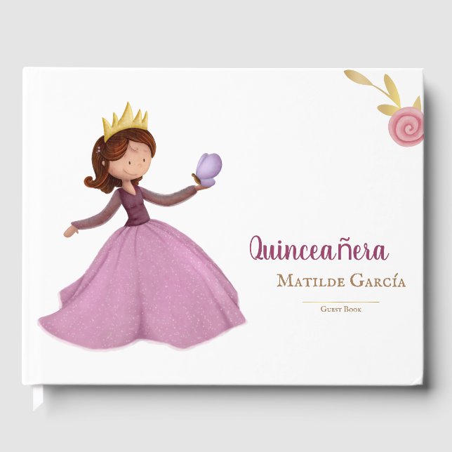 Livro De Visitas Princesa Elegante da quinceañera com borboleta (Frente)