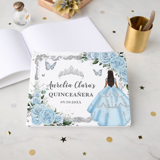 Livro De Visitas Princesa Floral 15 Quinceañera Blue Sky (Frente aberta)