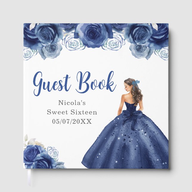 Livro De Visitas Princesa Floral em Vestido Azul Marinho Sweet Sixt (Frente)